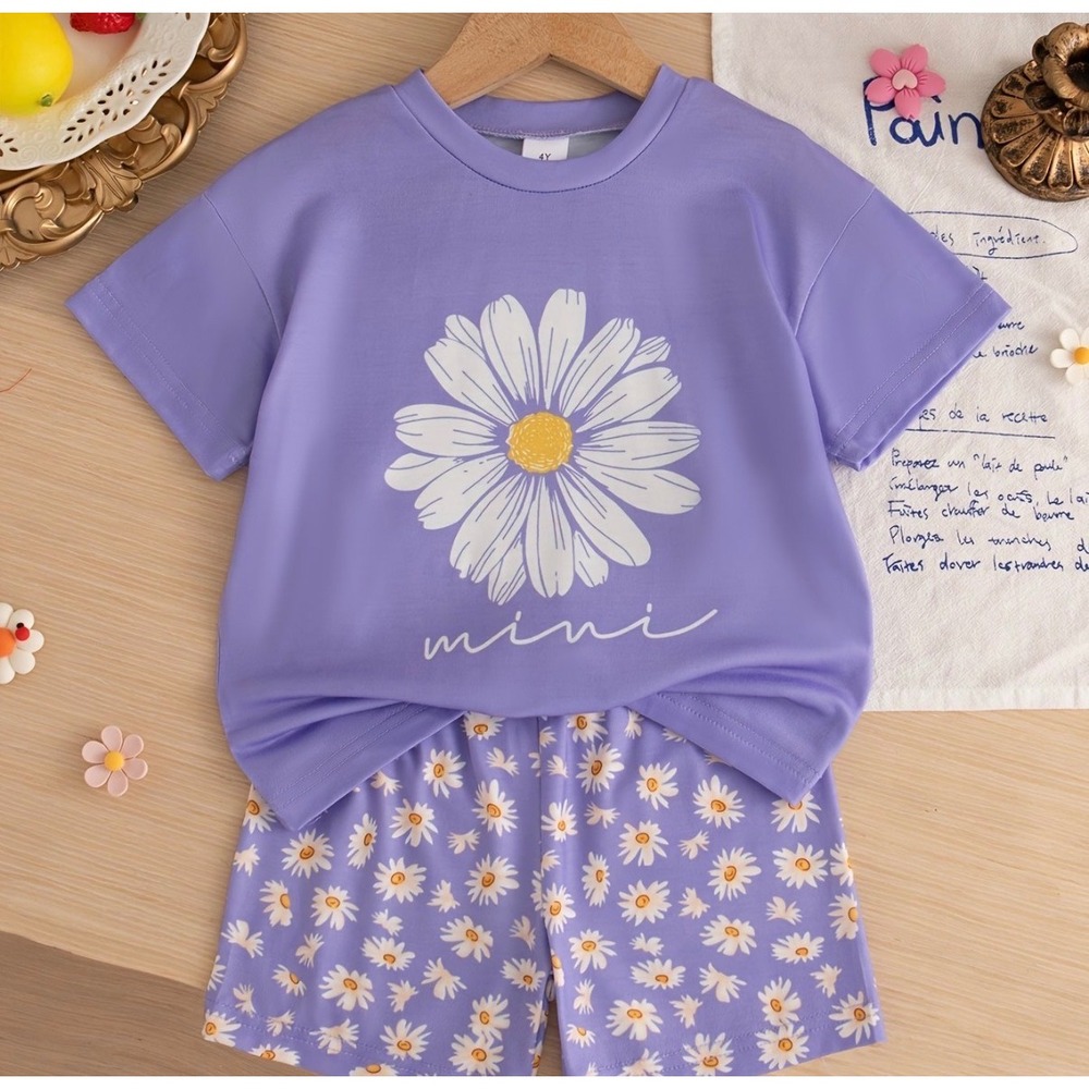 Kids SHEIN Purple Daisy Mini Outfit – 2 Piece Set – Size 7 Youth – NWOT‎